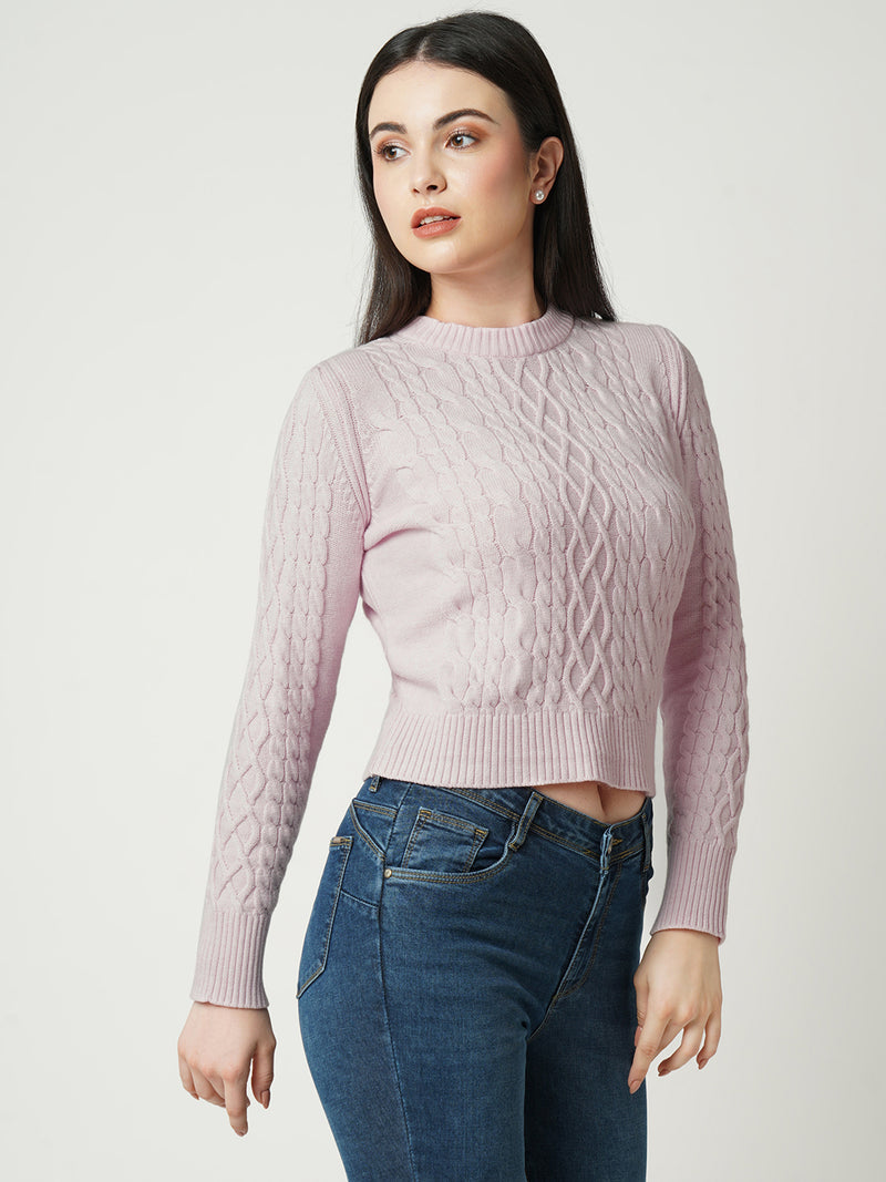 Women Powder Pink Solid Full Length Sweaters & Sweatshirts
