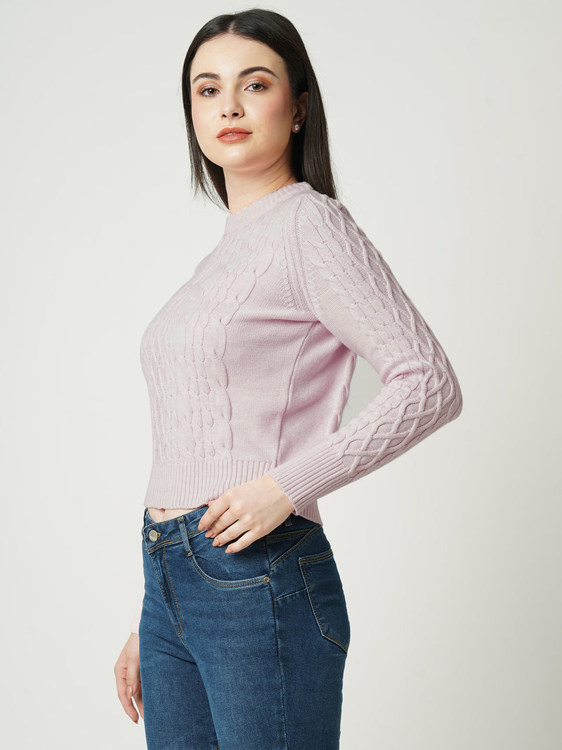 Women Powder Pink Solid Full Length Sweaters & Sweatshirts