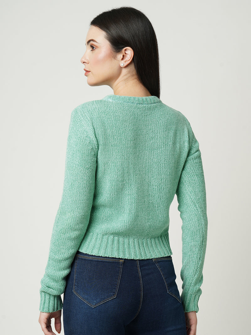 Women Jade Green Solid Full Length Sweaters & Sweatshirts