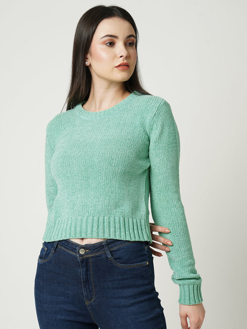 Women Jade Green Solid Full Length Sweaters & Sweatshirts