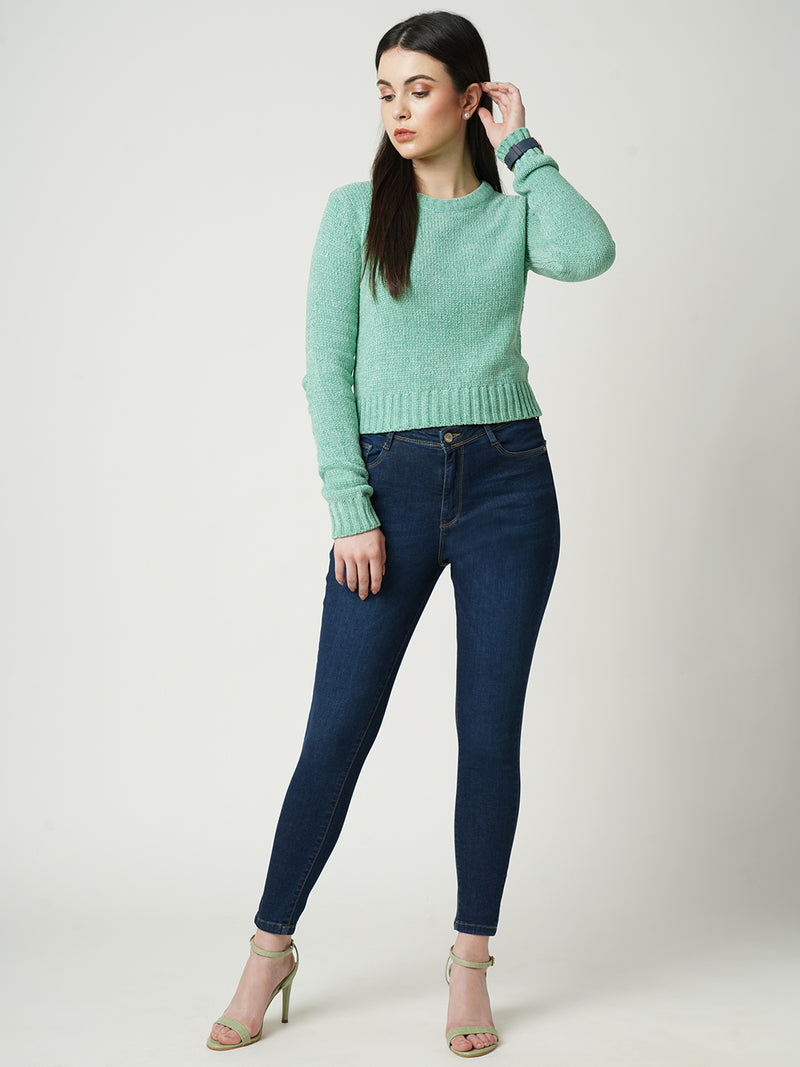 Women Jade Green Solid Full Length Sweaters & Sweatshirts