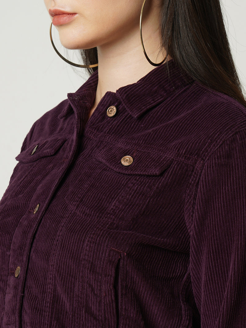 Women Wine Solid Full Length Jackets & Shrugs