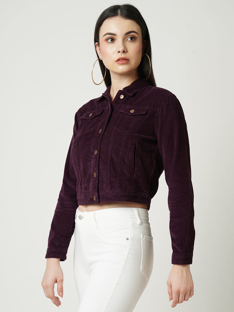 Women Wine Solid Full Length Jackets & Shrugs