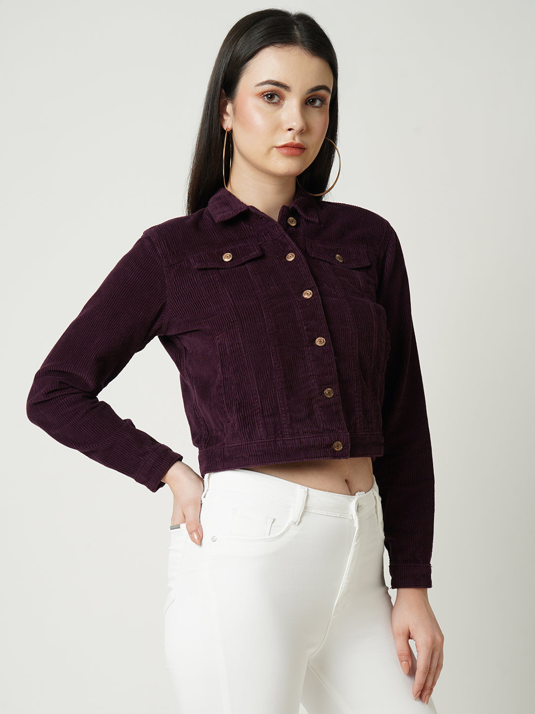 Women Wine Solid Full Length Jacket