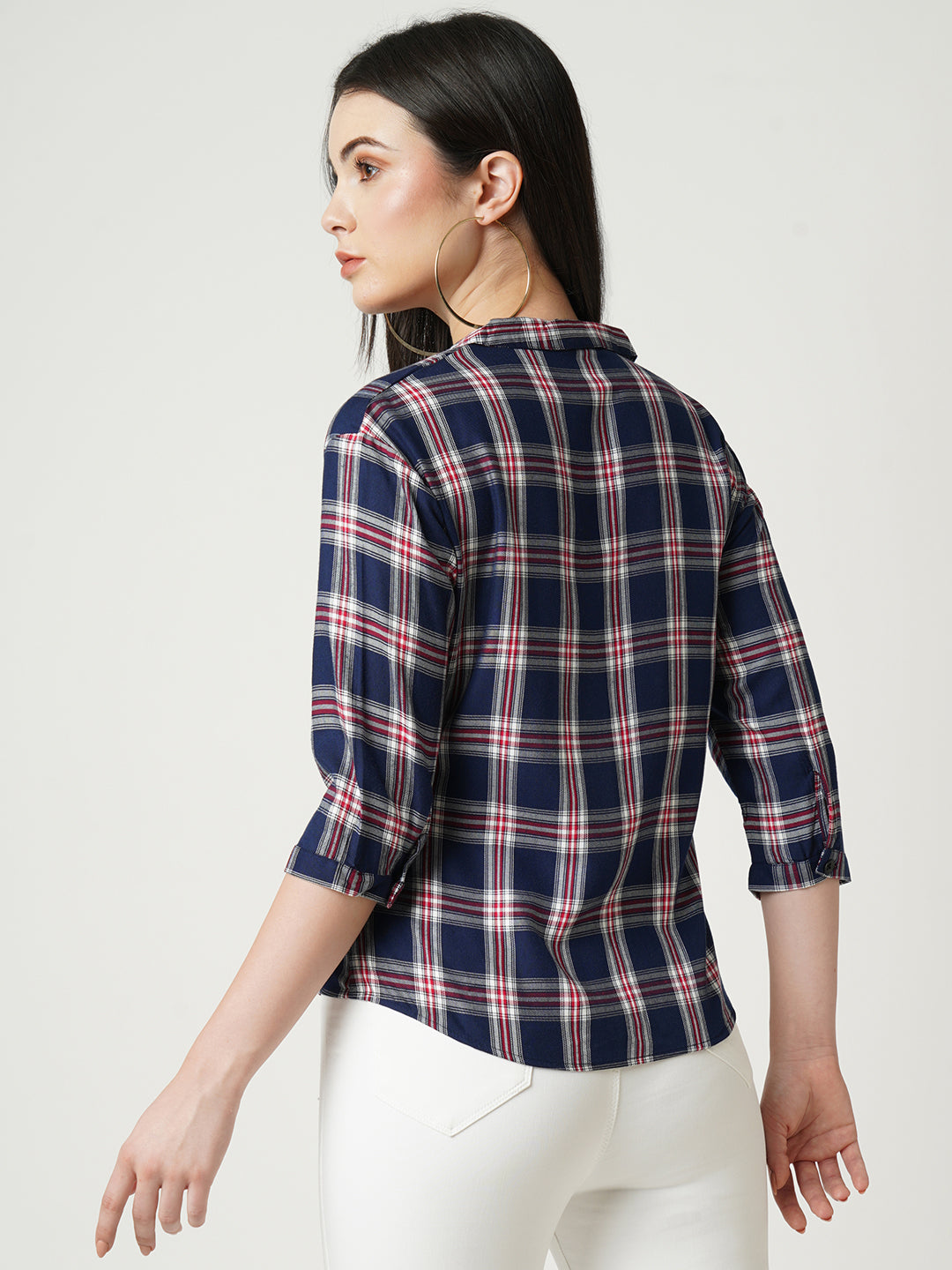 Women Navy Checks Shirt