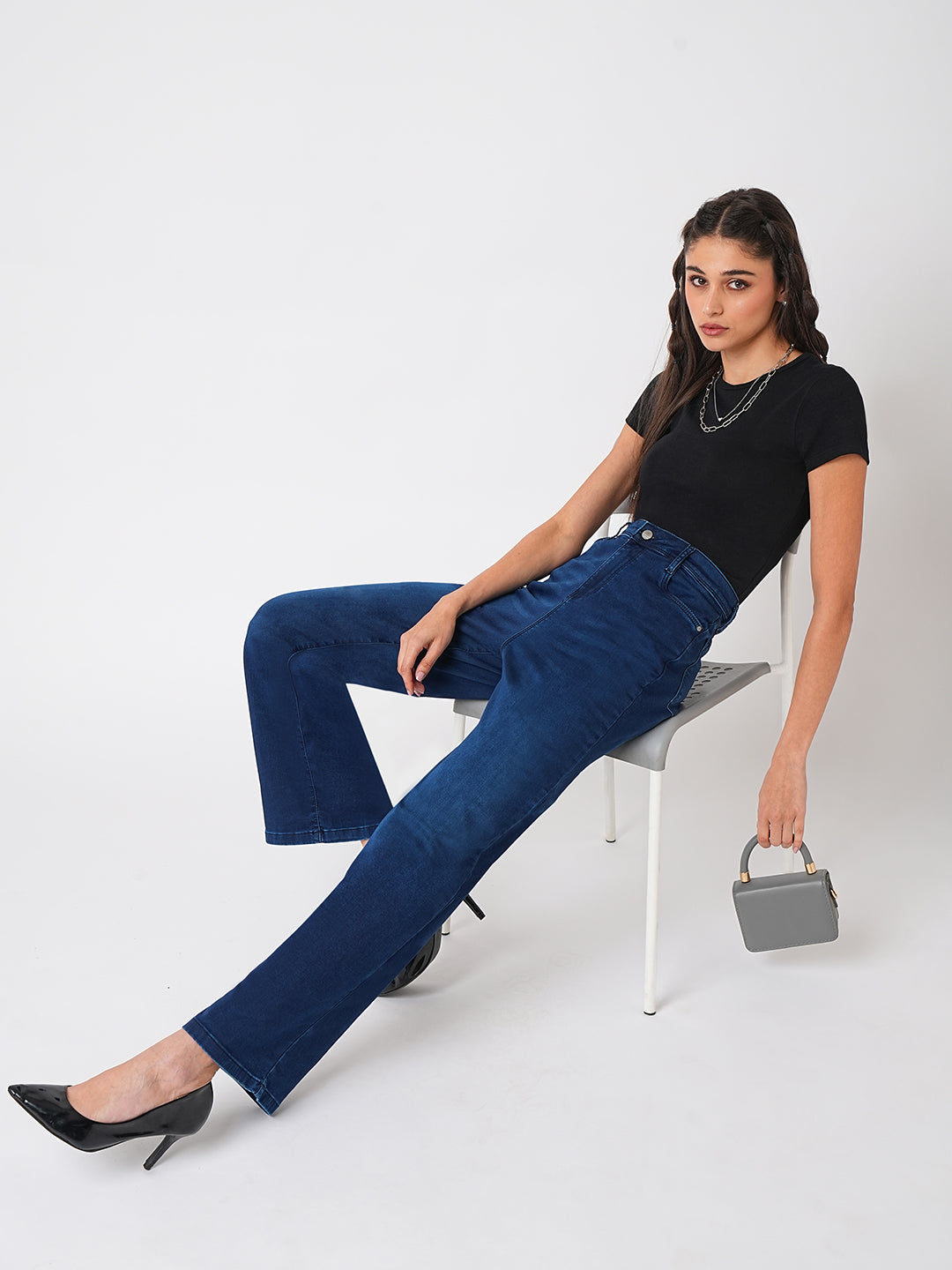 Women Blue High-Rise Wide Leg Jeans