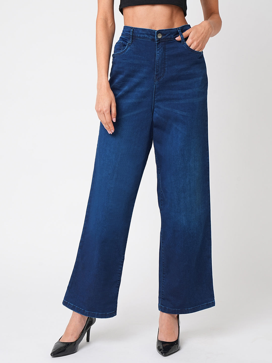 Women Blue High-Rise Wide Leg Jeans