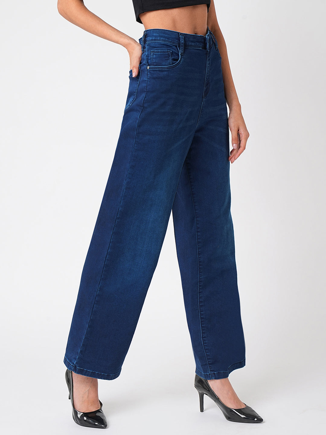 Women Blue High-Rise Wide Leg Jeans