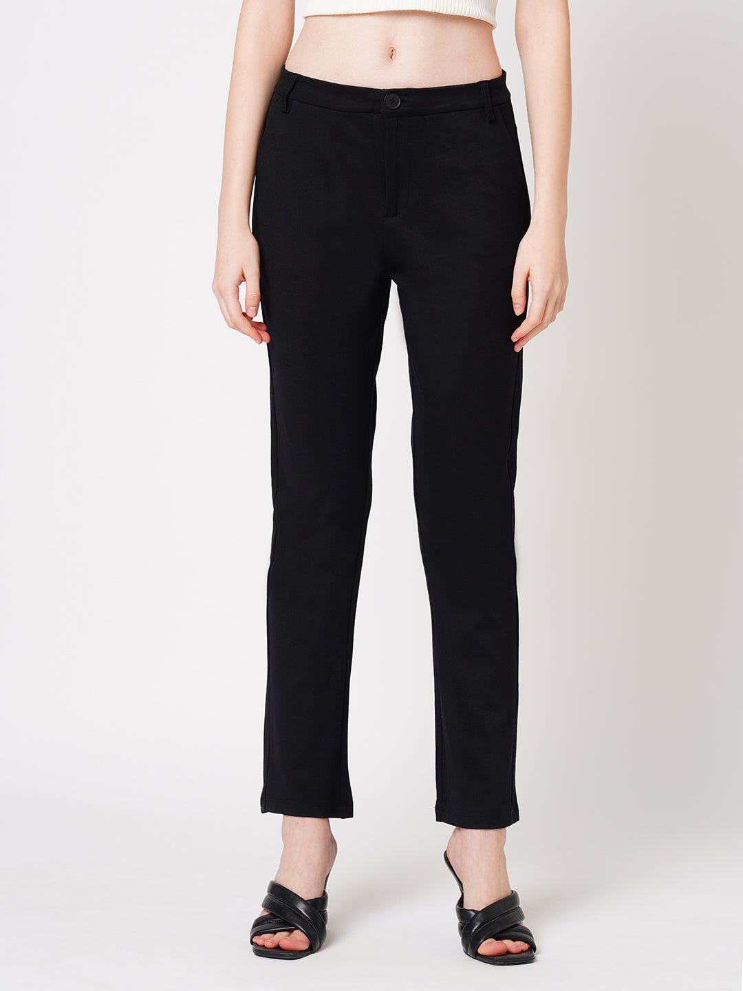 Women Black High-Rise Straight Treggings