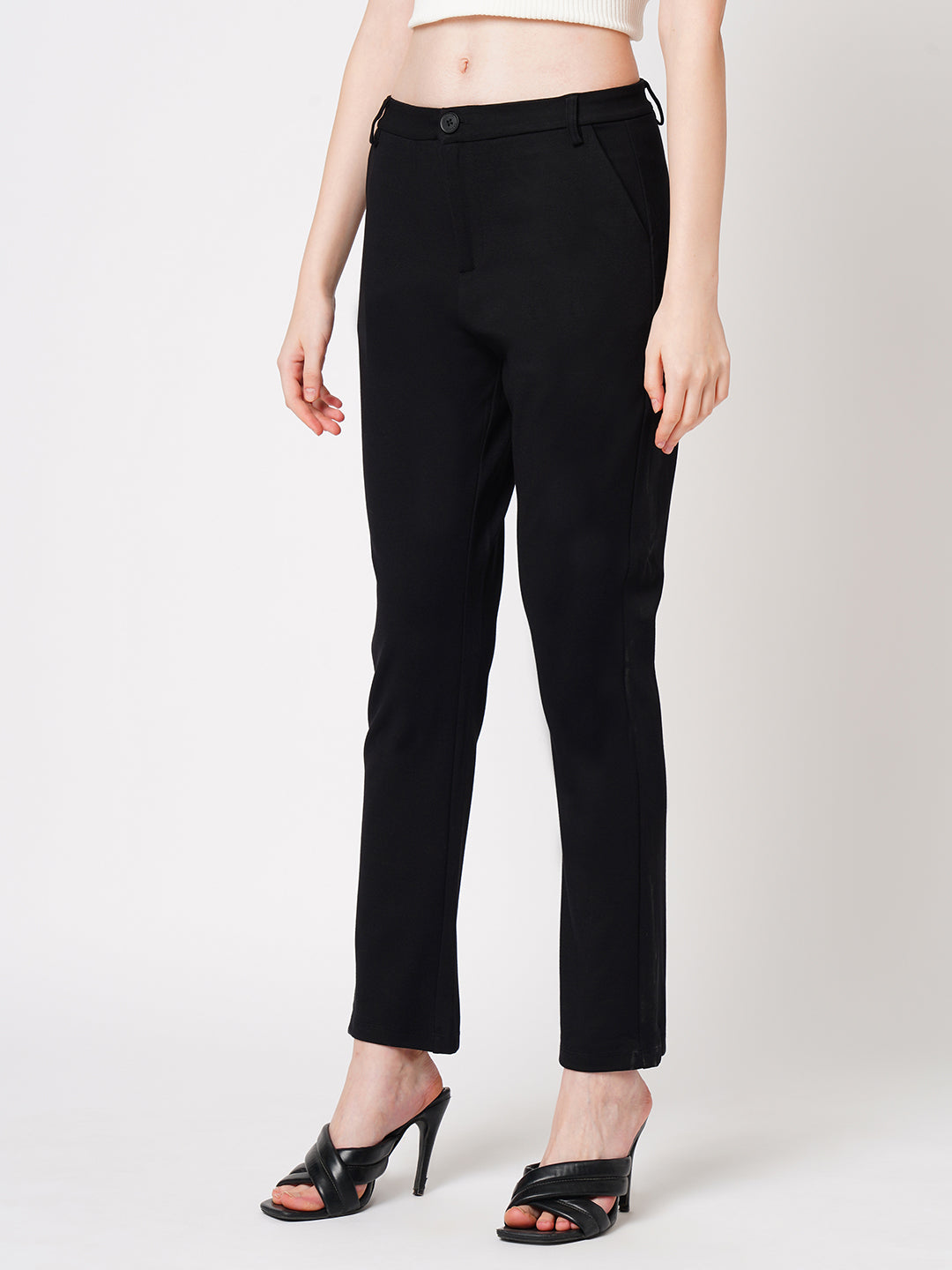 Women Black High-Rise Straight Treggings