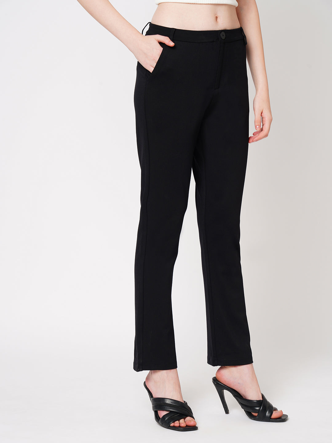 Women Black High-Rise Straight Treggings