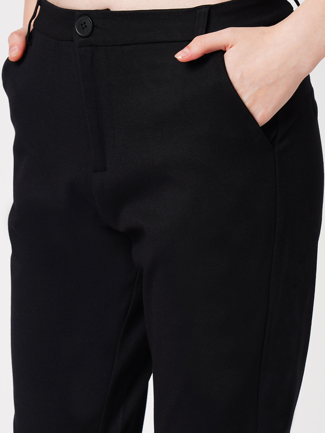 Women Black High-Rise Straight Treggings