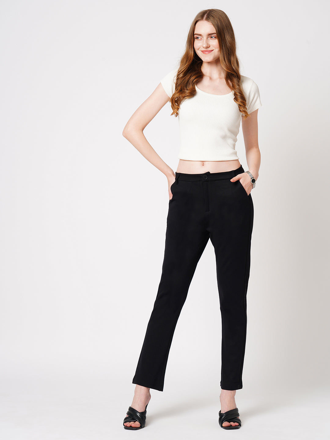 Women Black High-Rise Skinny Treggings