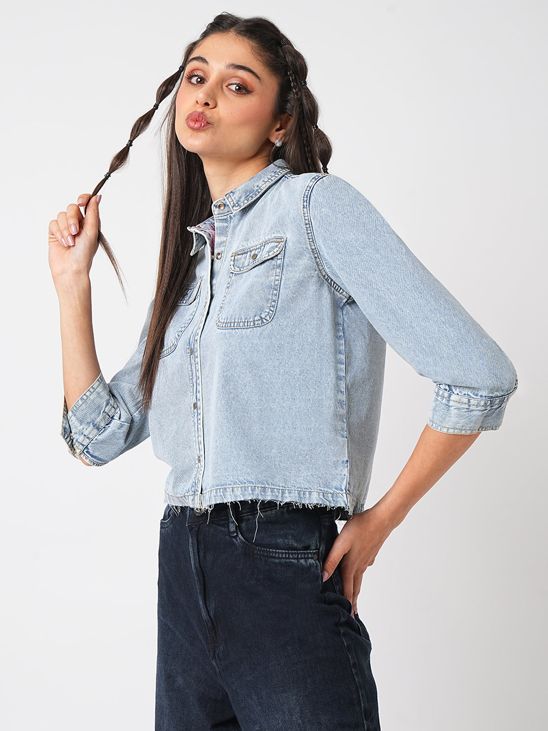 Women Light Blue Denim Shirt