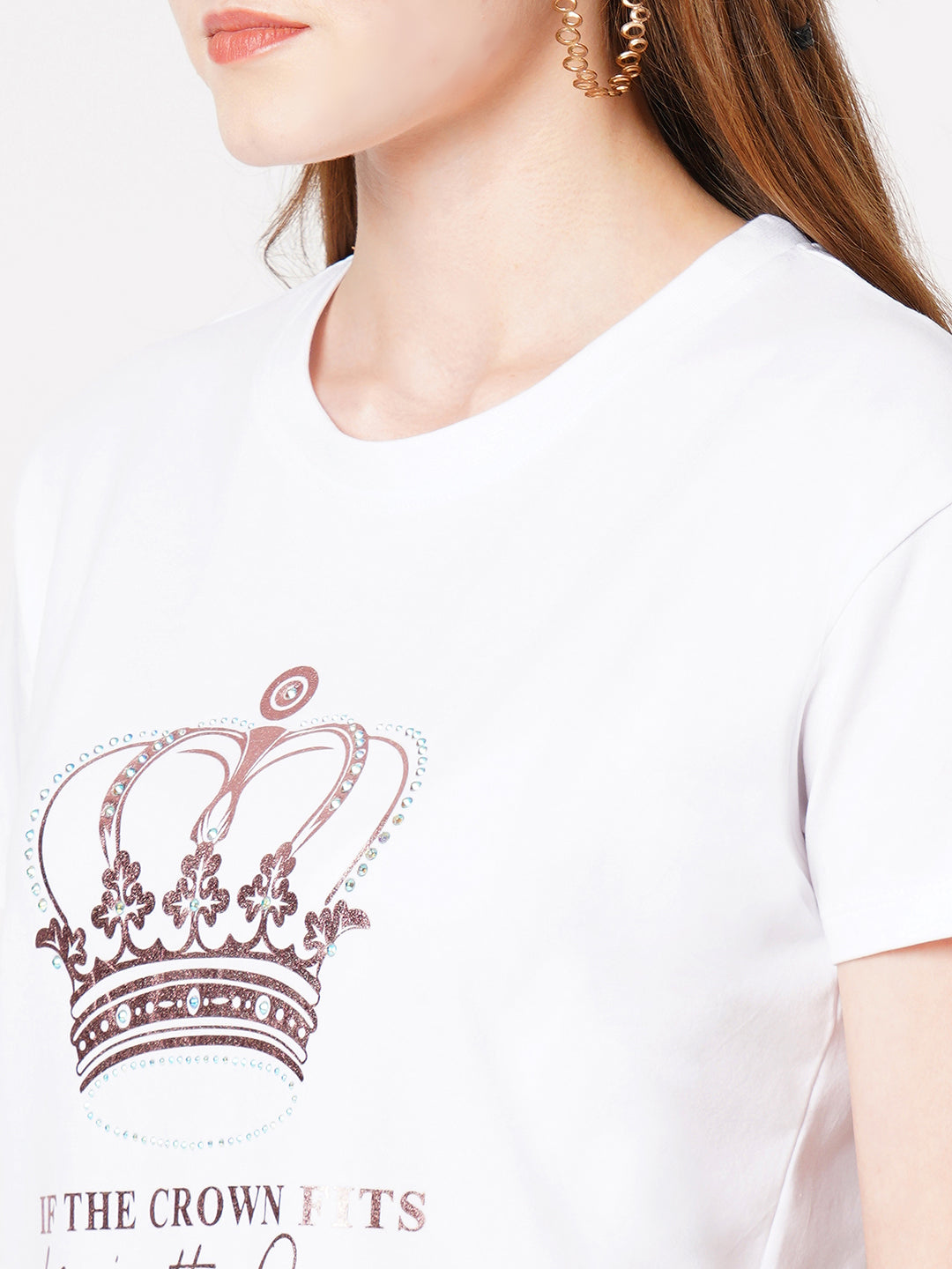 Women Chest Crown Print Casual Slim Fit T-Shirt