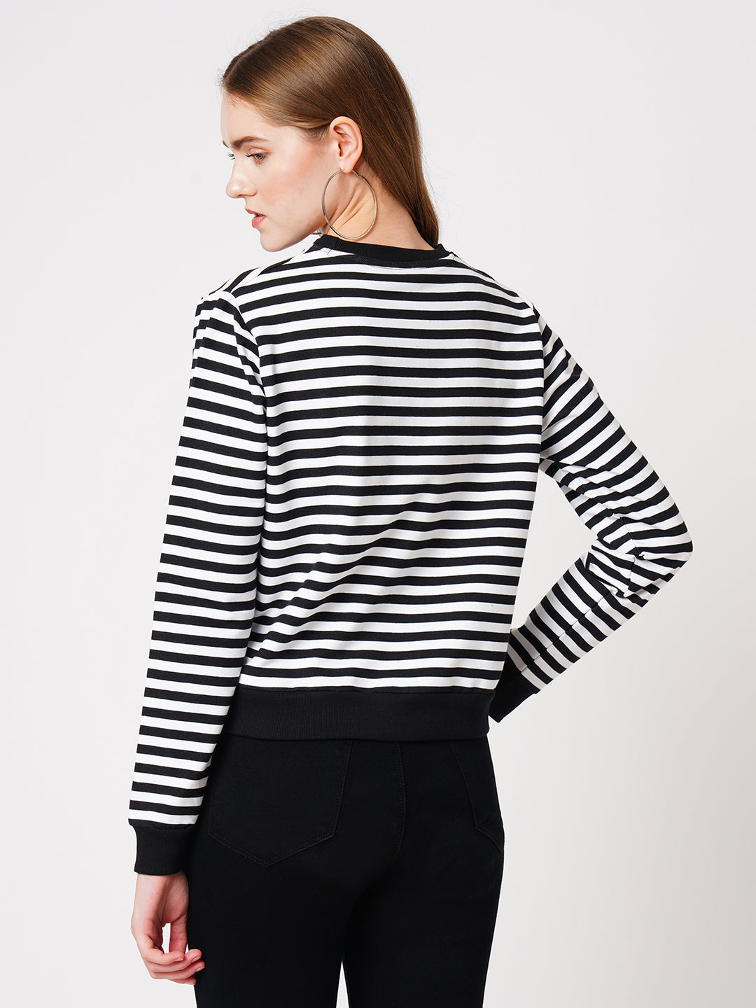 Women Black/White Striped Sweatshirt