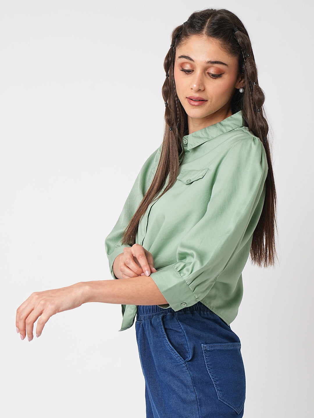 Women Mint Crop Shirt