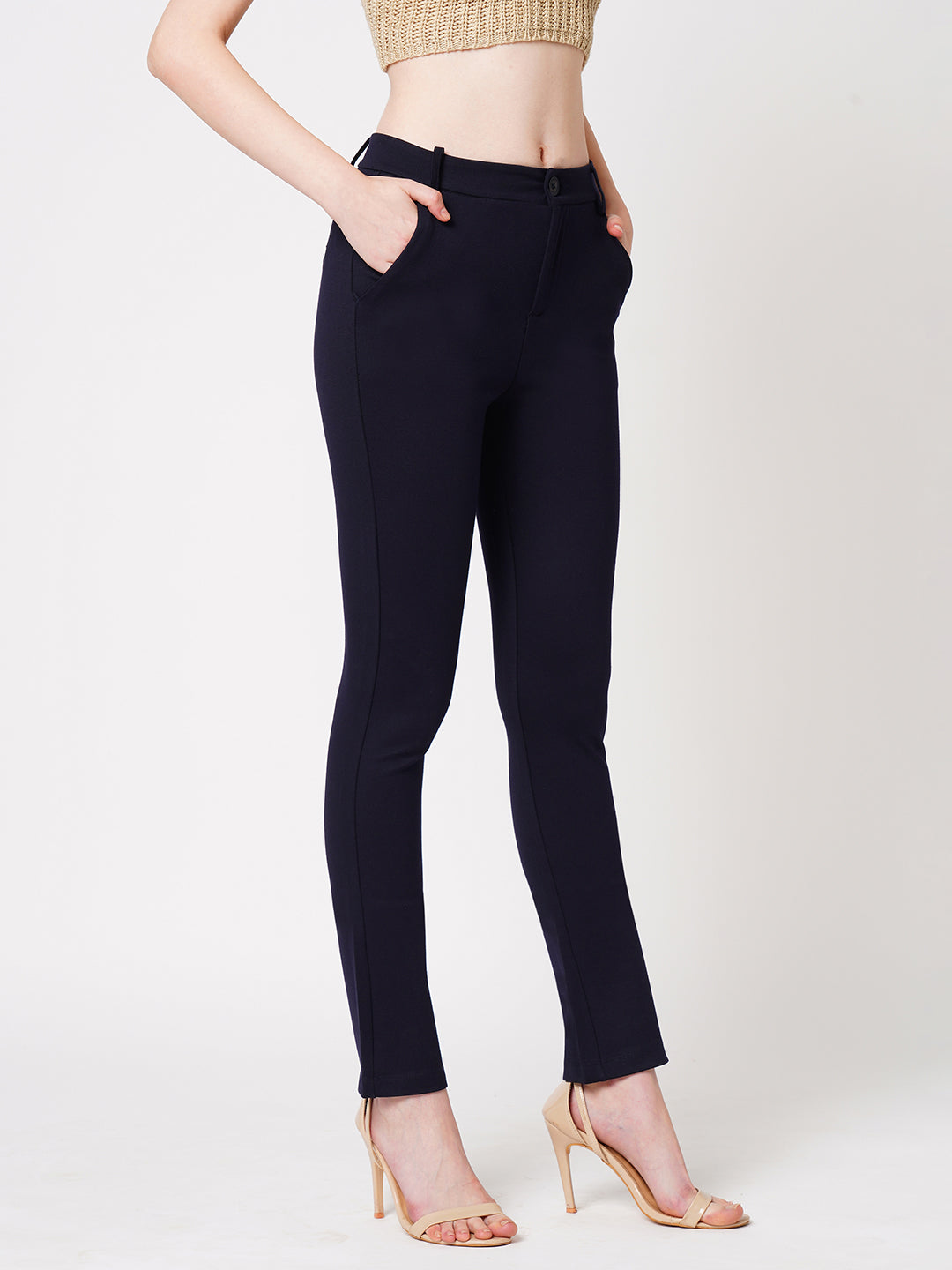 Women Navy High-Rise Skinny Treggings