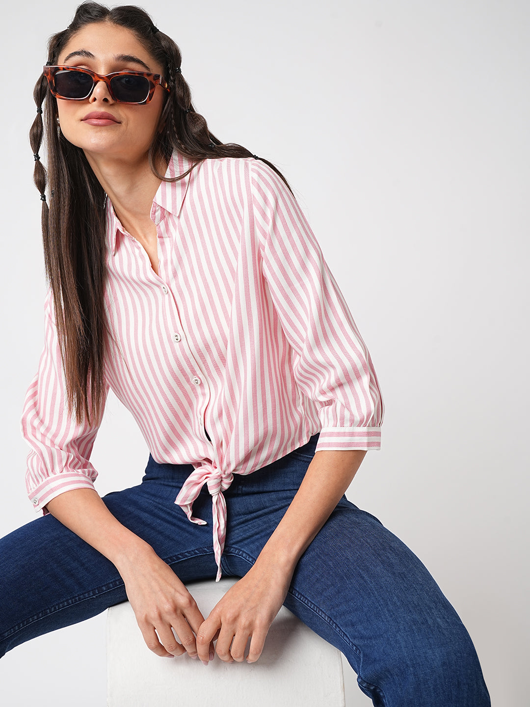 Women Peach/White Stripped Shirt