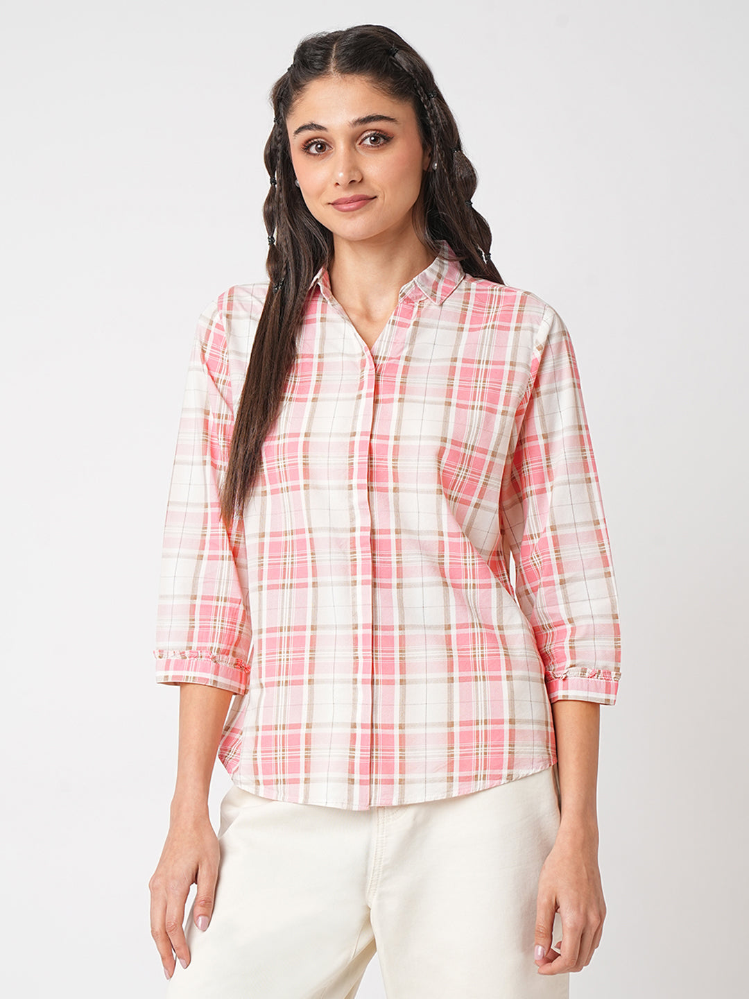 Women Dusty Pink Checks Shirt