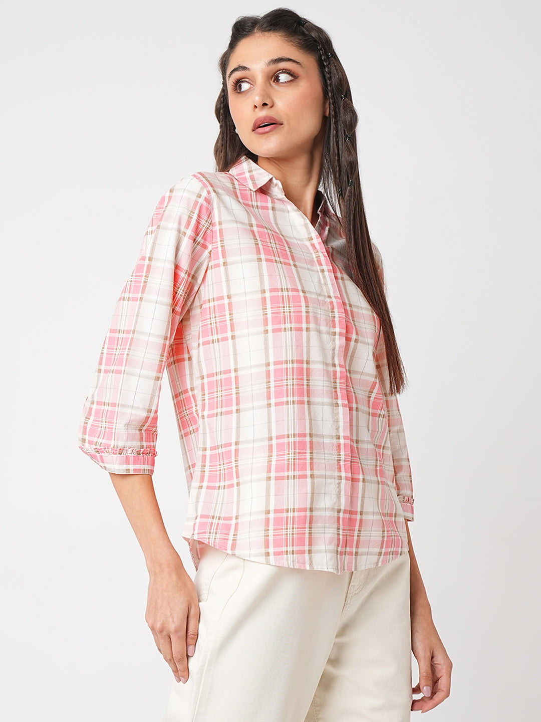 Women Dusty Pink Checks Shirt