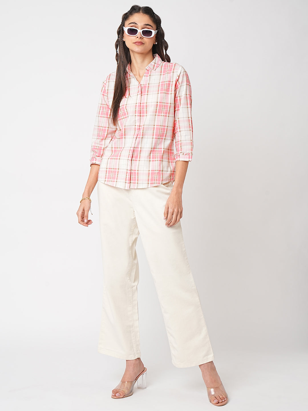 Women Dusty Pink Checks Shirt