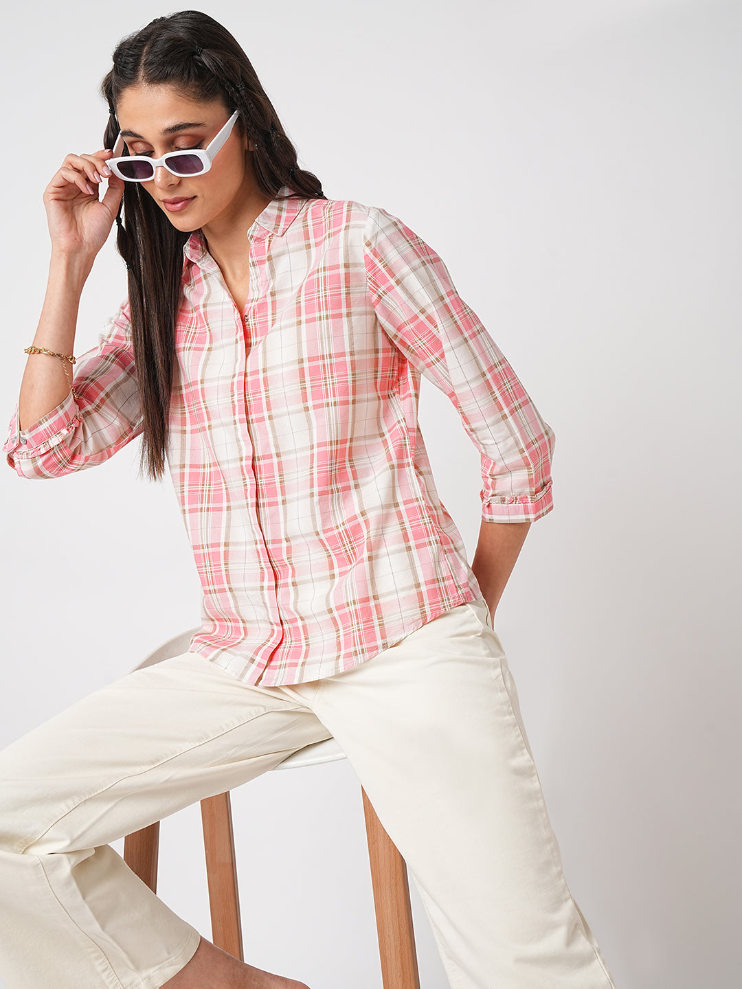 Women Dusty Pink Checks Shirt