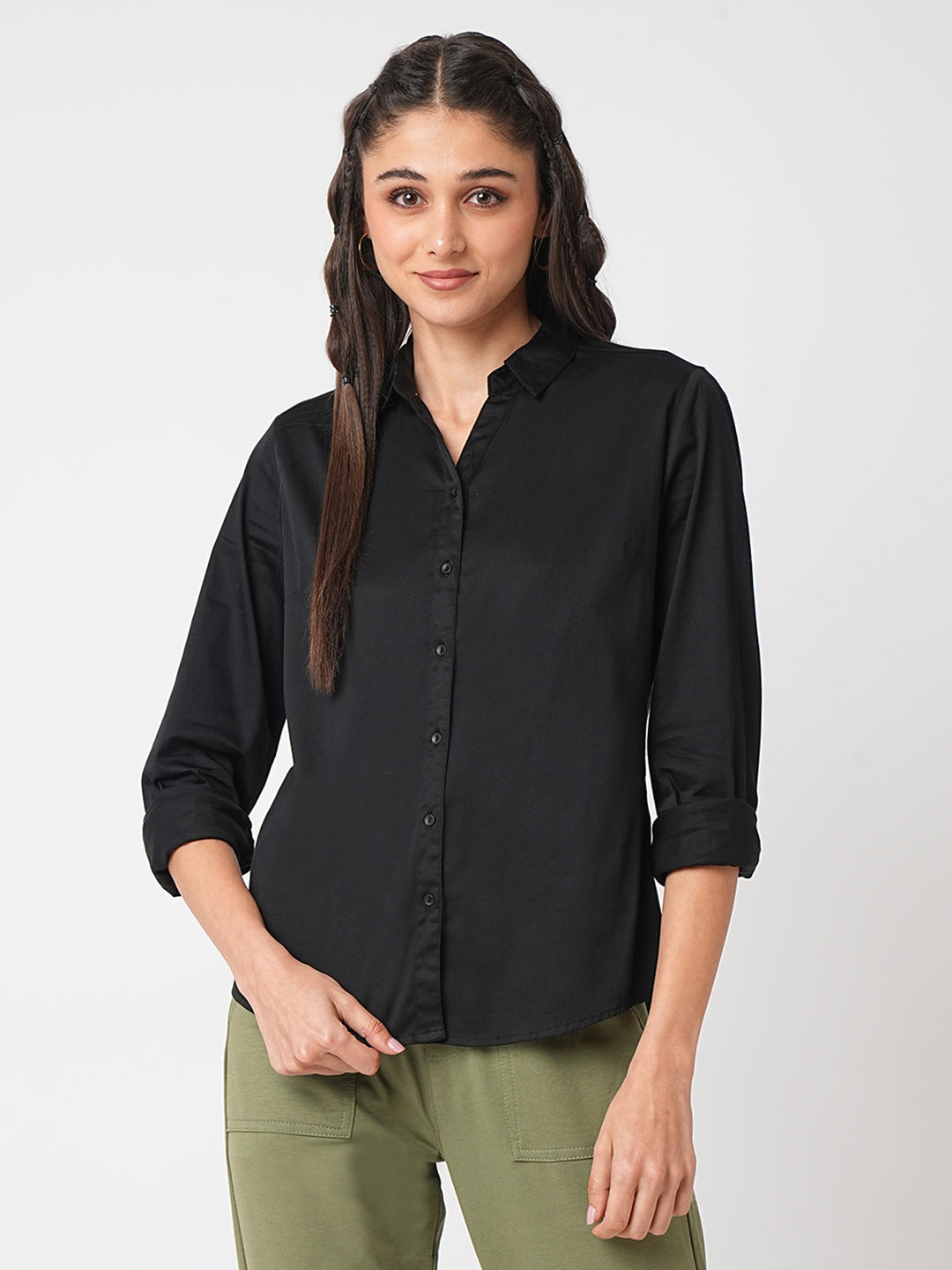 Women Solid Black Shirt