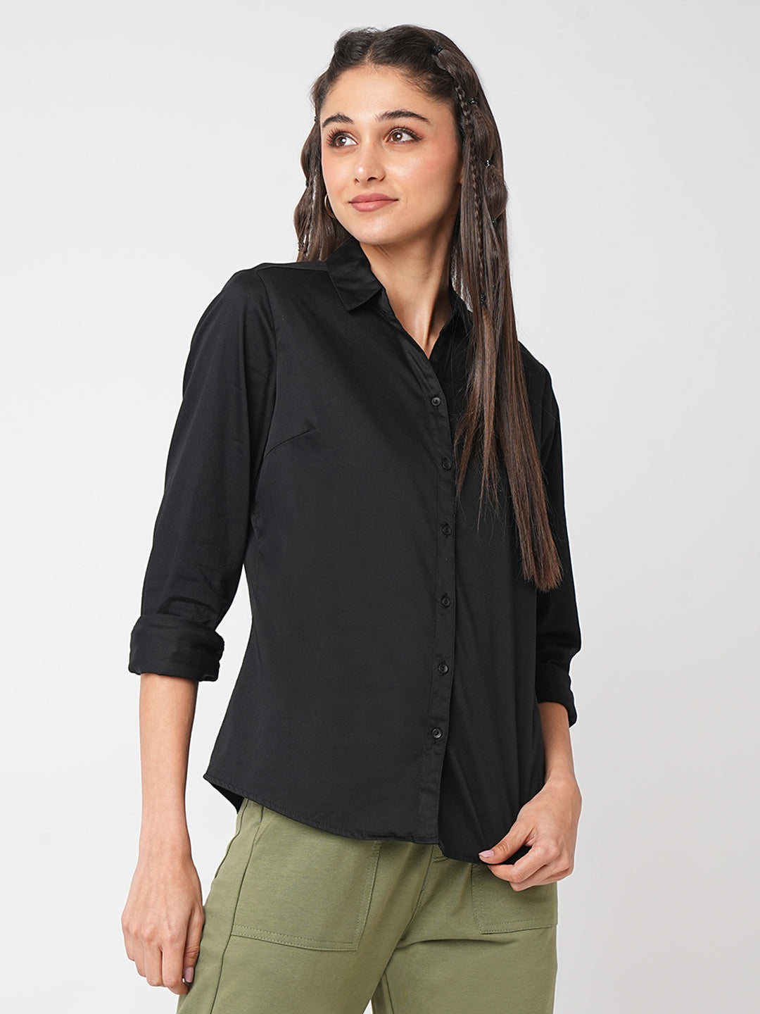 Women Solid Black Shirt
