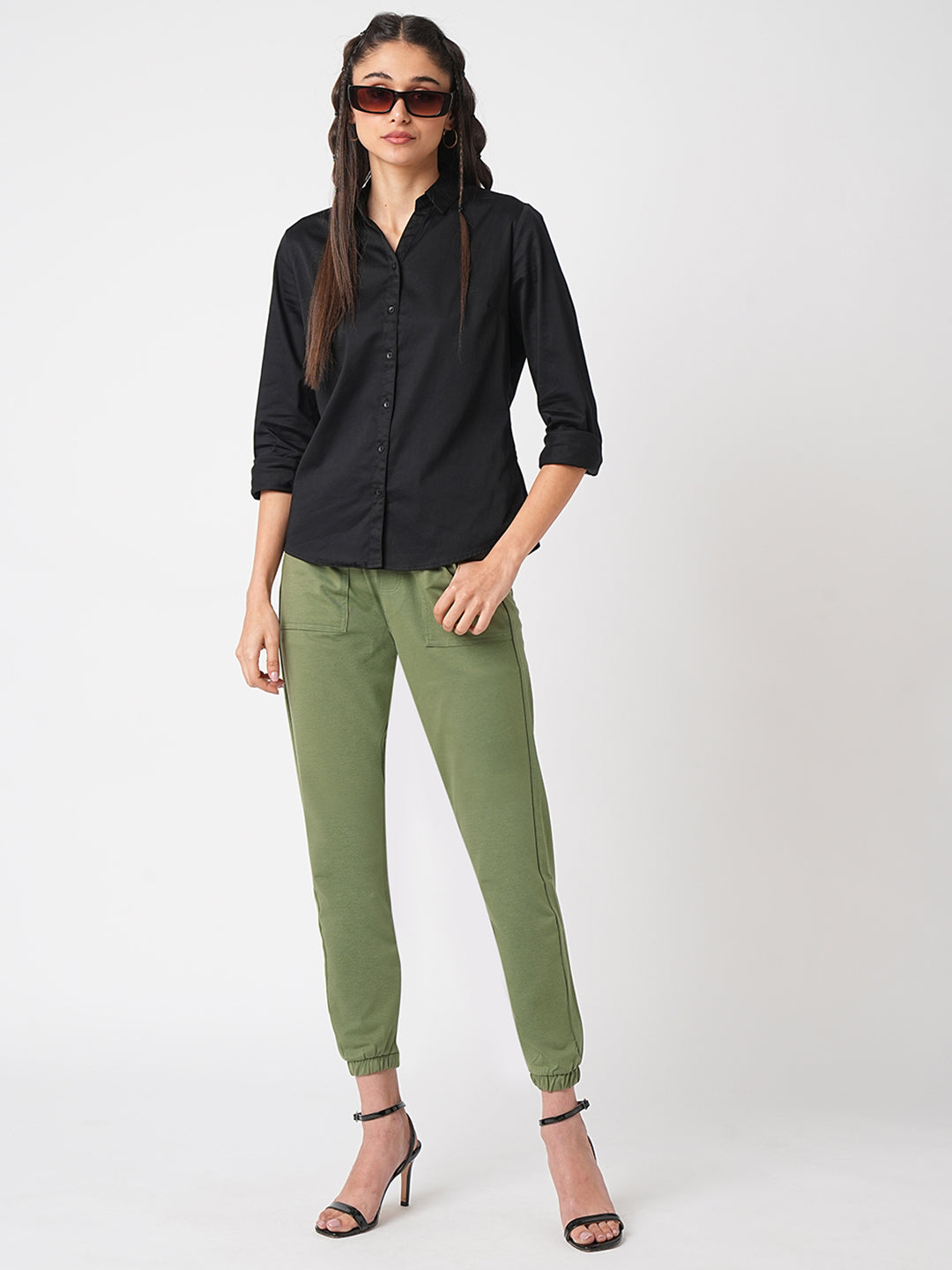 Women Olive Mid-Rise Athleisure Joggers