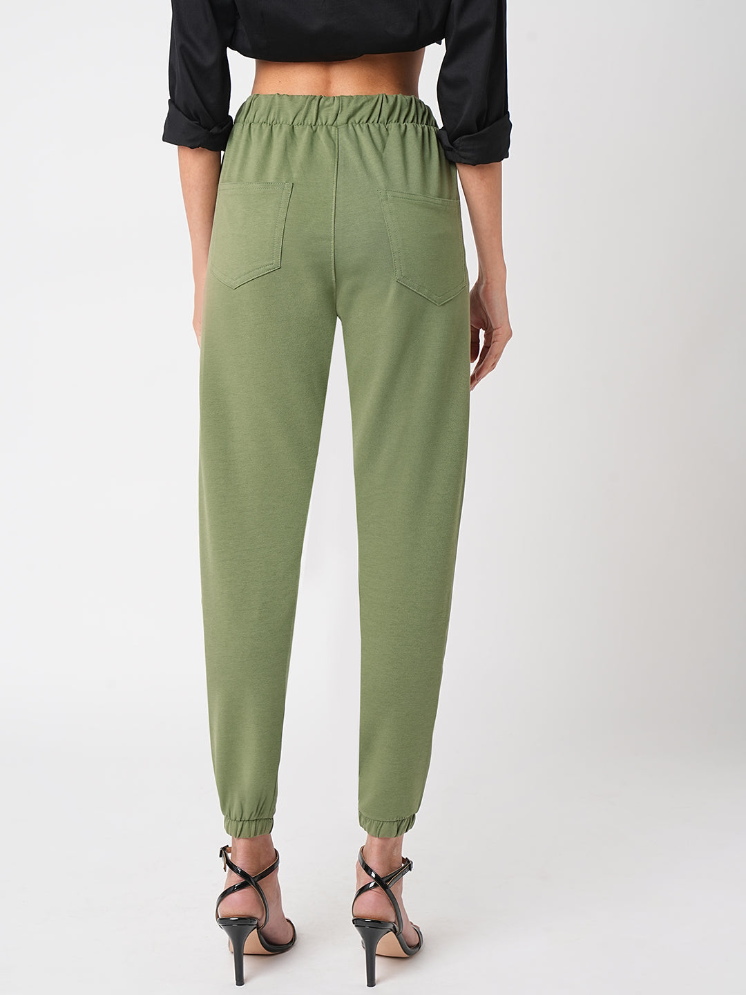Women Olive Mid-Rise Athleisure Joggers