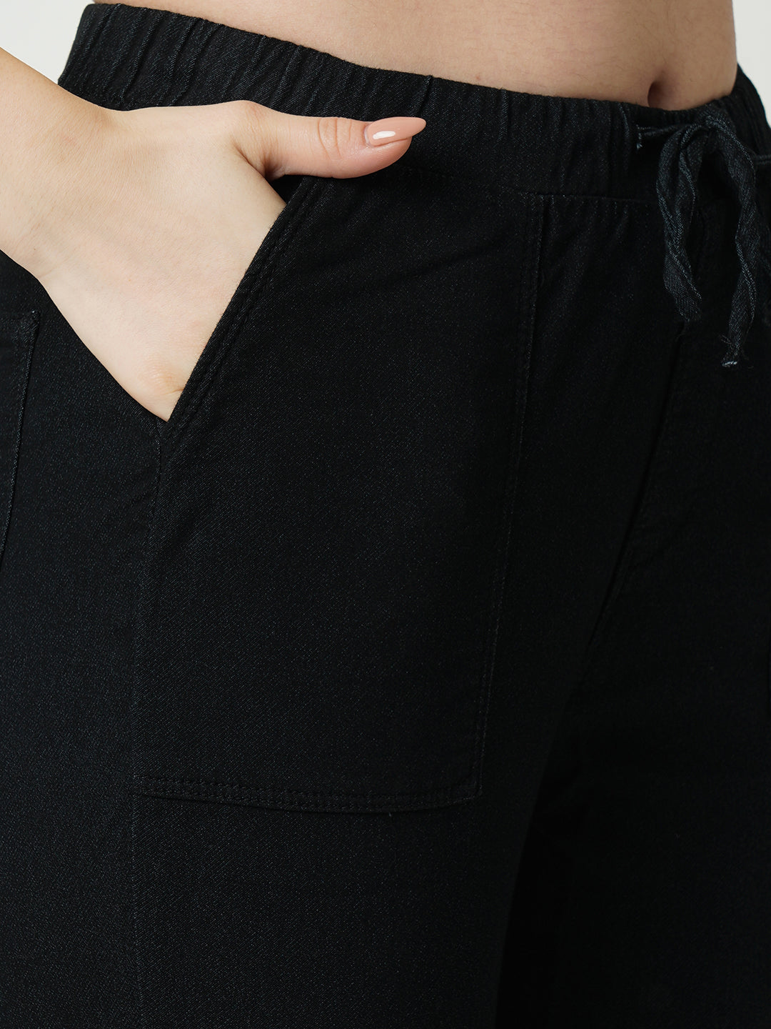 Women Black High-Rise Denim Joggers