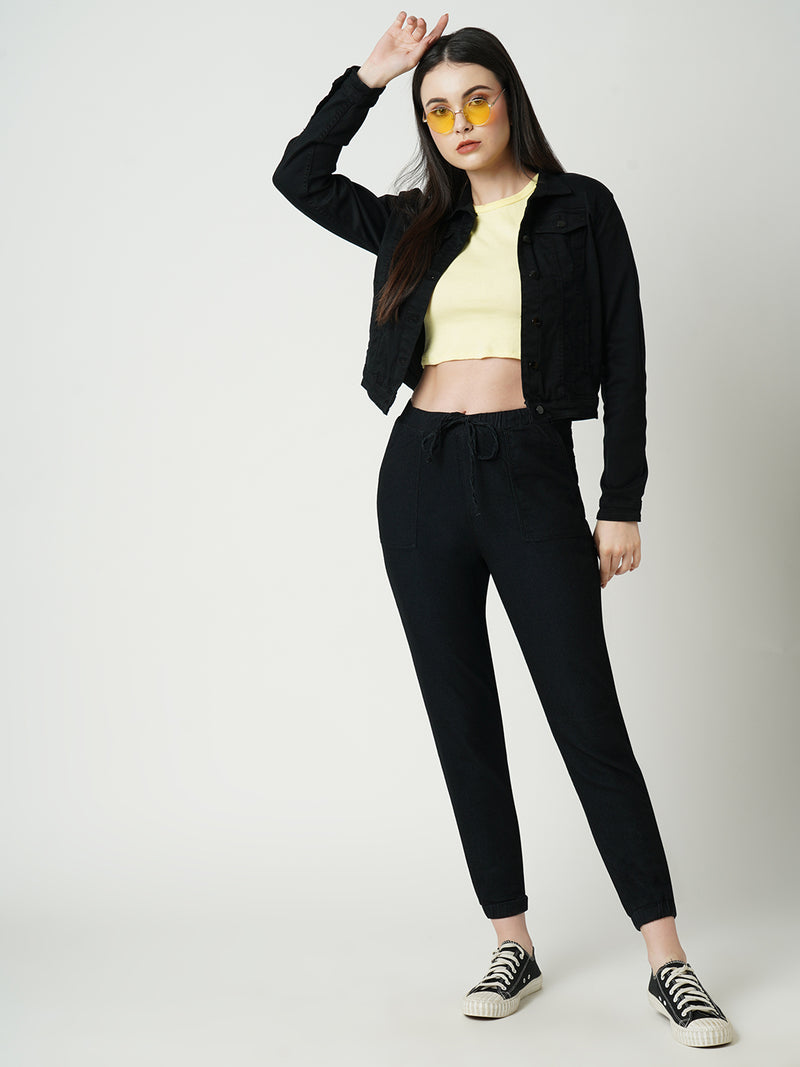 Women Black Solid Full Length Jackets & Shrugs