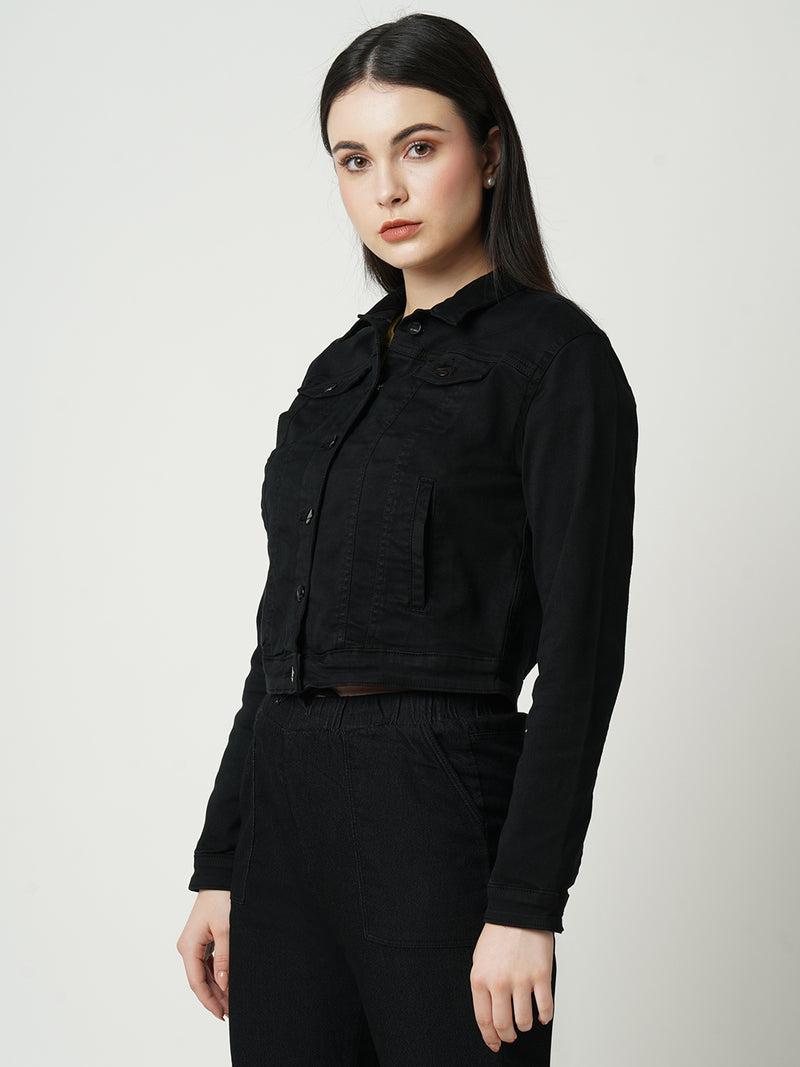 Women Black Solid Full Length Jackets & Shrugs
