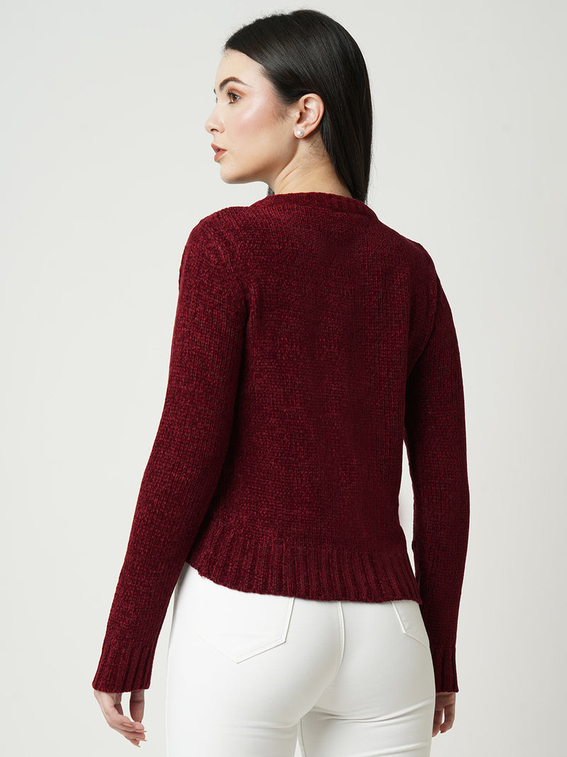 Women Maroon Solid Full Length Sweaters & Sweatshirts