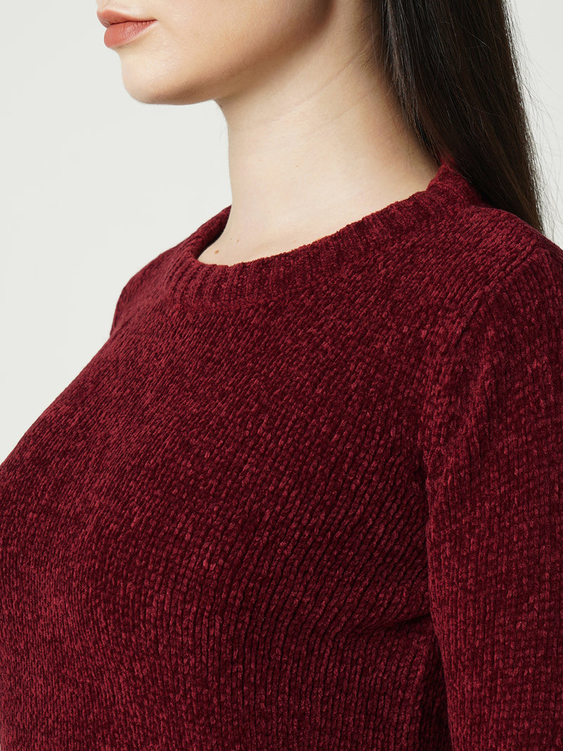Women Maroon Solid Full Length Sweaters & Sweatshirts
