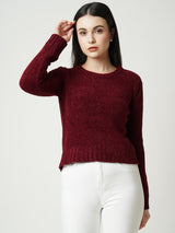 Women Maroon Solid Full Length Sweaters & Sweatshirts