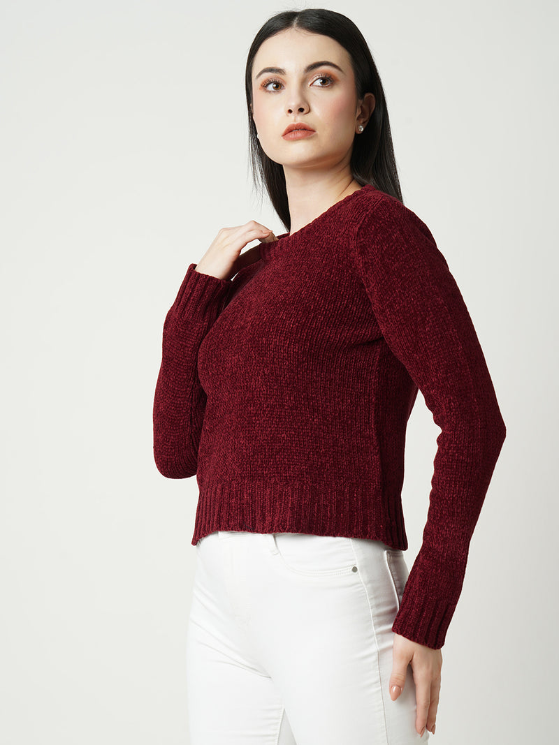 Women Maroon Solid Full Length Sweaters & Sweatshirts