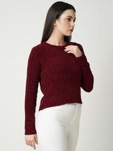 Women Maroon Solid Full Length Sweaters & Sweatshirts