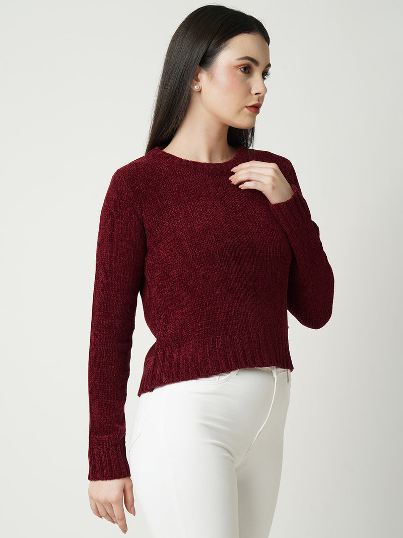 Women Maroon Solid Full Length Sweaters & Sweatshirts