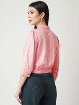Women Peach Polka Dot Three-Quarter Sleeves Shirts