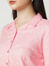 Women Peach Polka Dot Three-Quarter Sleeves Shirts