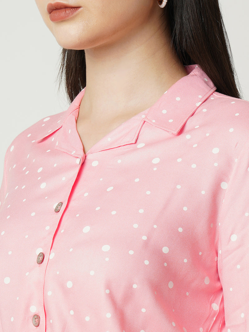 Women Peach Polka Dot Three-Quarter Sleeves Shirts
