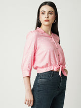 Women Peach Polka Dot Three-Quarter Sleeves Shirts
