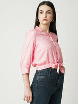Women Peach Polka Dot Three-Quarter Sleeves Shirts