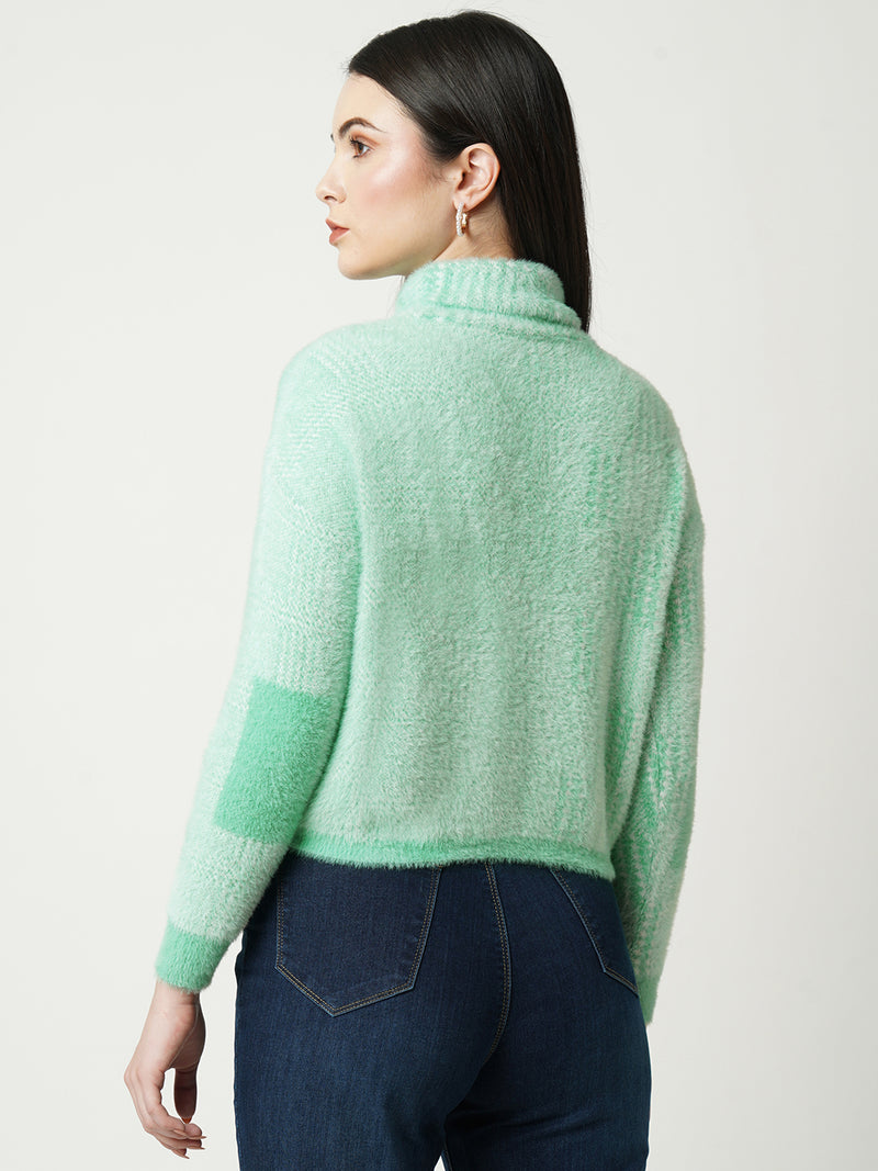 Women Aqua Blue Solid Full Length Sweaters & Sweatshirts