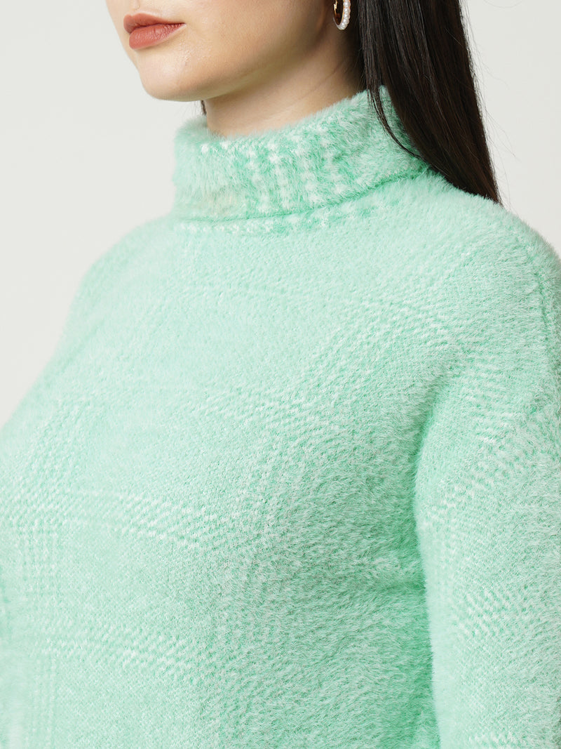 Women Aqua Blue Solid Full Length Sweaters & Sweatshirts