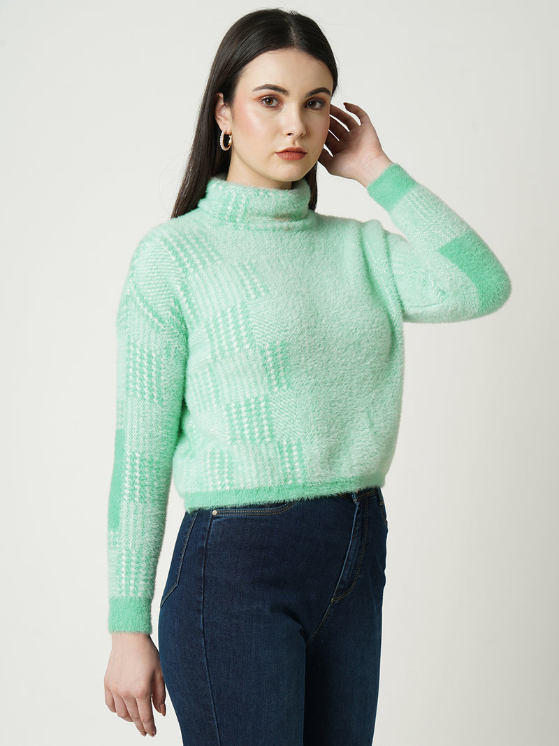 Women Aqua Blue Solid Full Length Sweaters & Sweatshirts