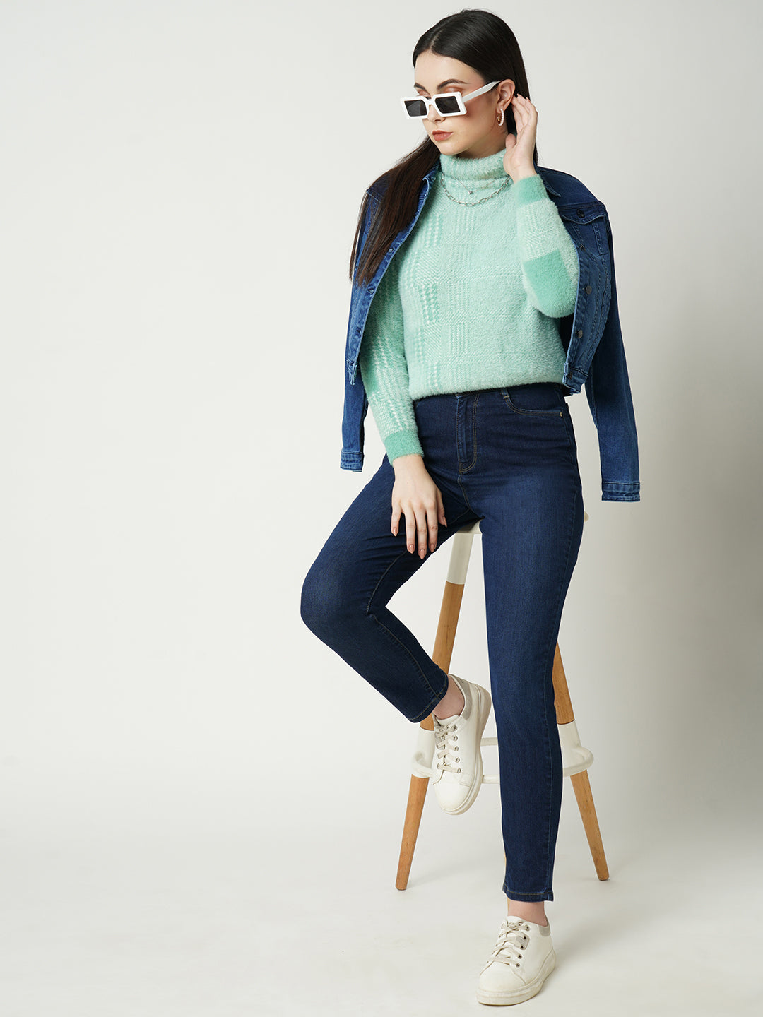 Women Blue High-Rise Slim Straight Fit Jeans