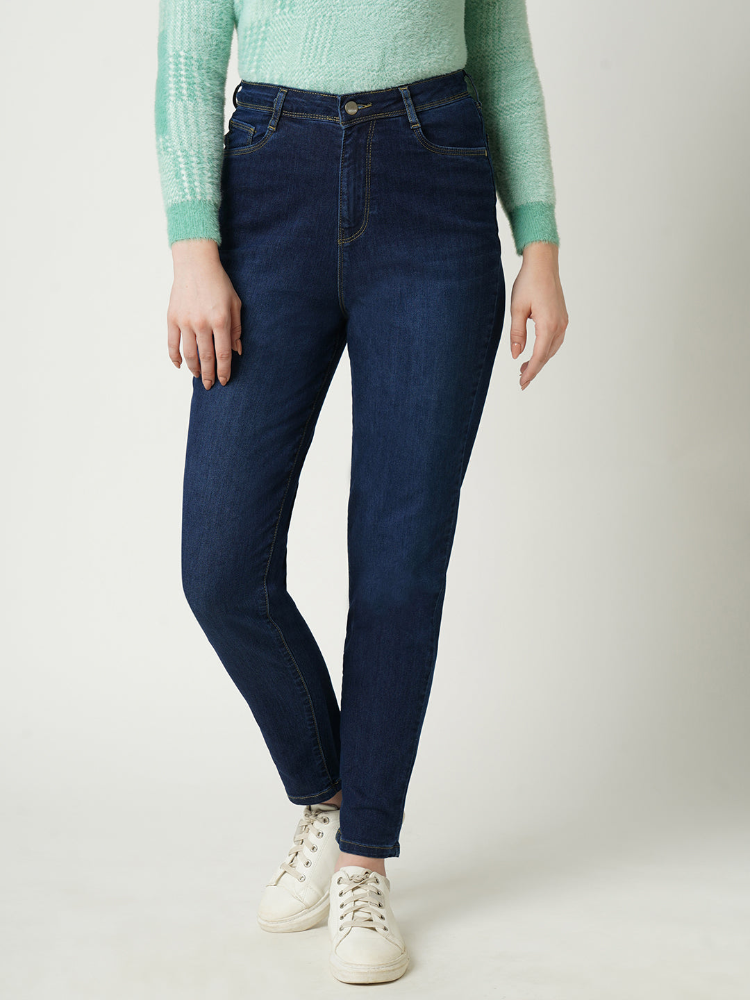 Women Blue High-Rise Slim Straight Fit Jeans